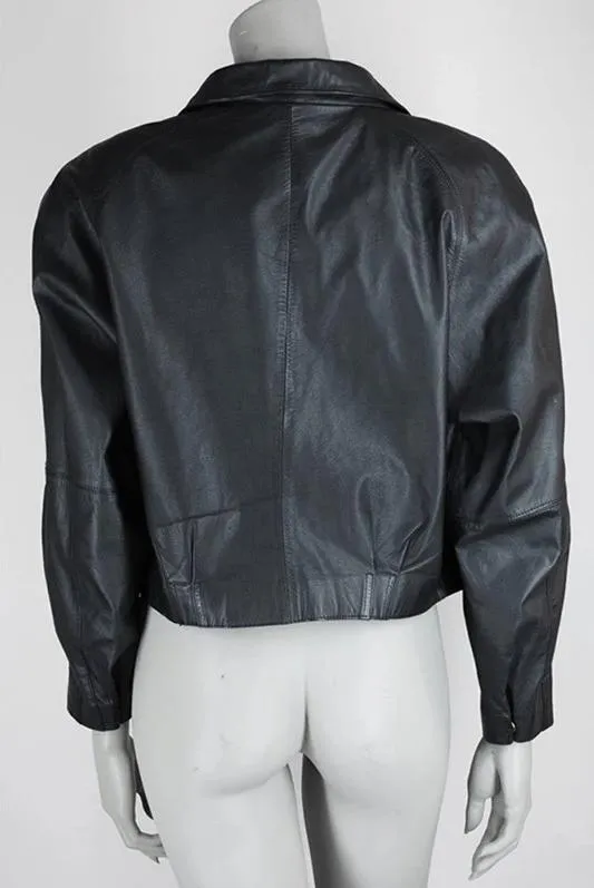 1990s Nordstrom Short Leather Bomber Jacket