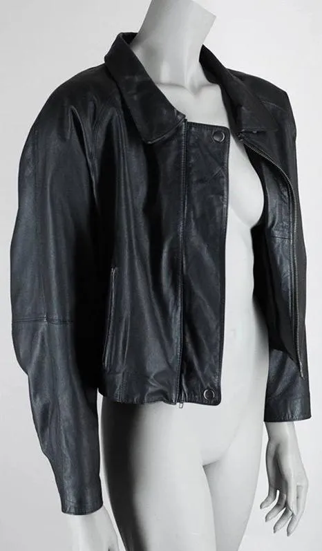 1990s Nordstrom Short Leather Bomber Jacket