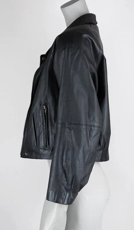 1990s Nordstrom Short Leather Bomber Jacket