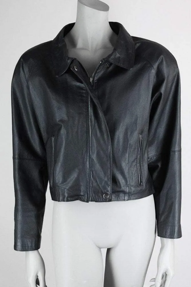 1990s Nordstrom Short Leather Bomber Jacket