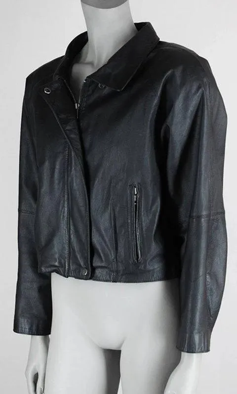 1990s Nordstrom Short Leather Bomber Jacket