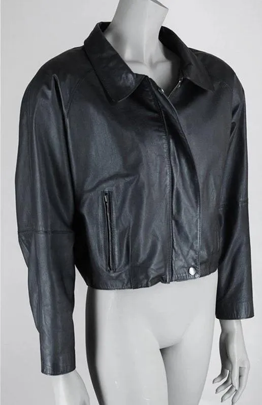 1990s Nordstrom Short Leather Bomber Jacket