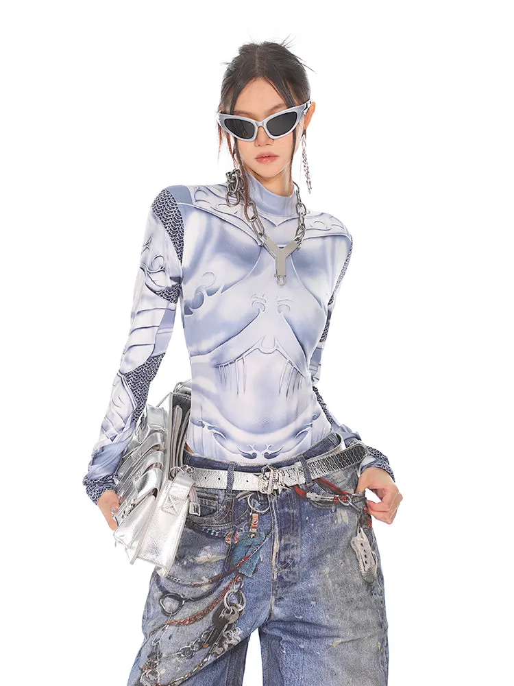 【24s Oct.】Futuristic Robot Printed Slim Bodysuit