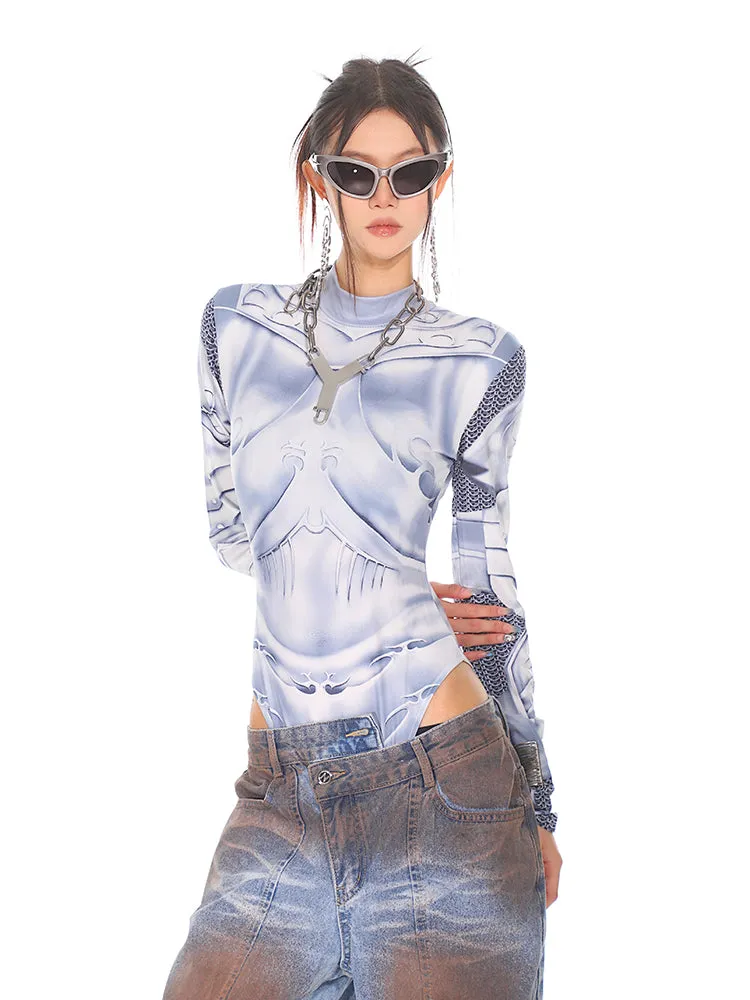 【24s Oct.】Futuristic Robot Printed Slim Bodysuit