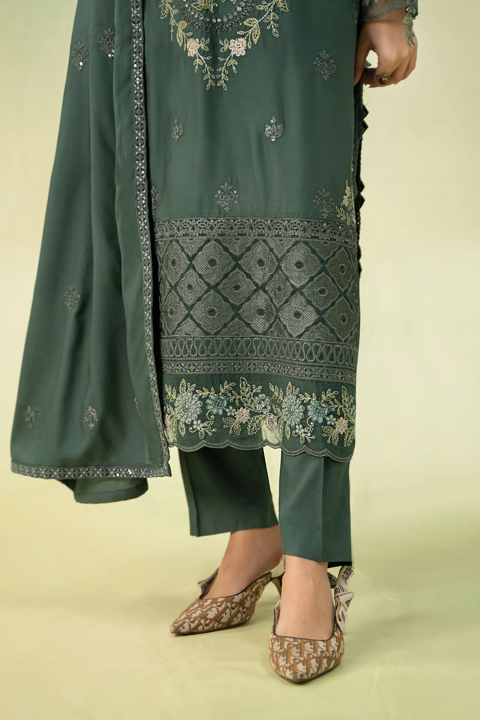 3 Piece Embroidered Linen Suit | DW-W24-20