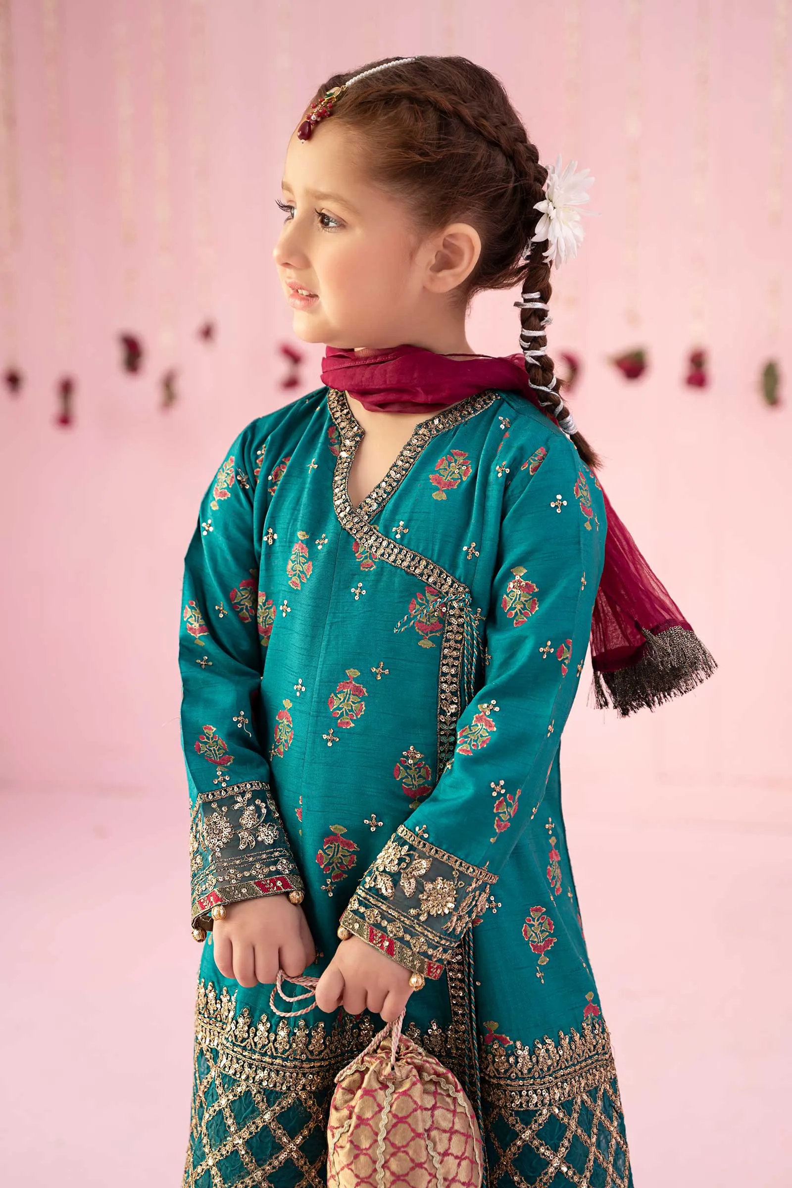 3 Piece Embroidered Raw Silk Suit | MKS-EF24-43