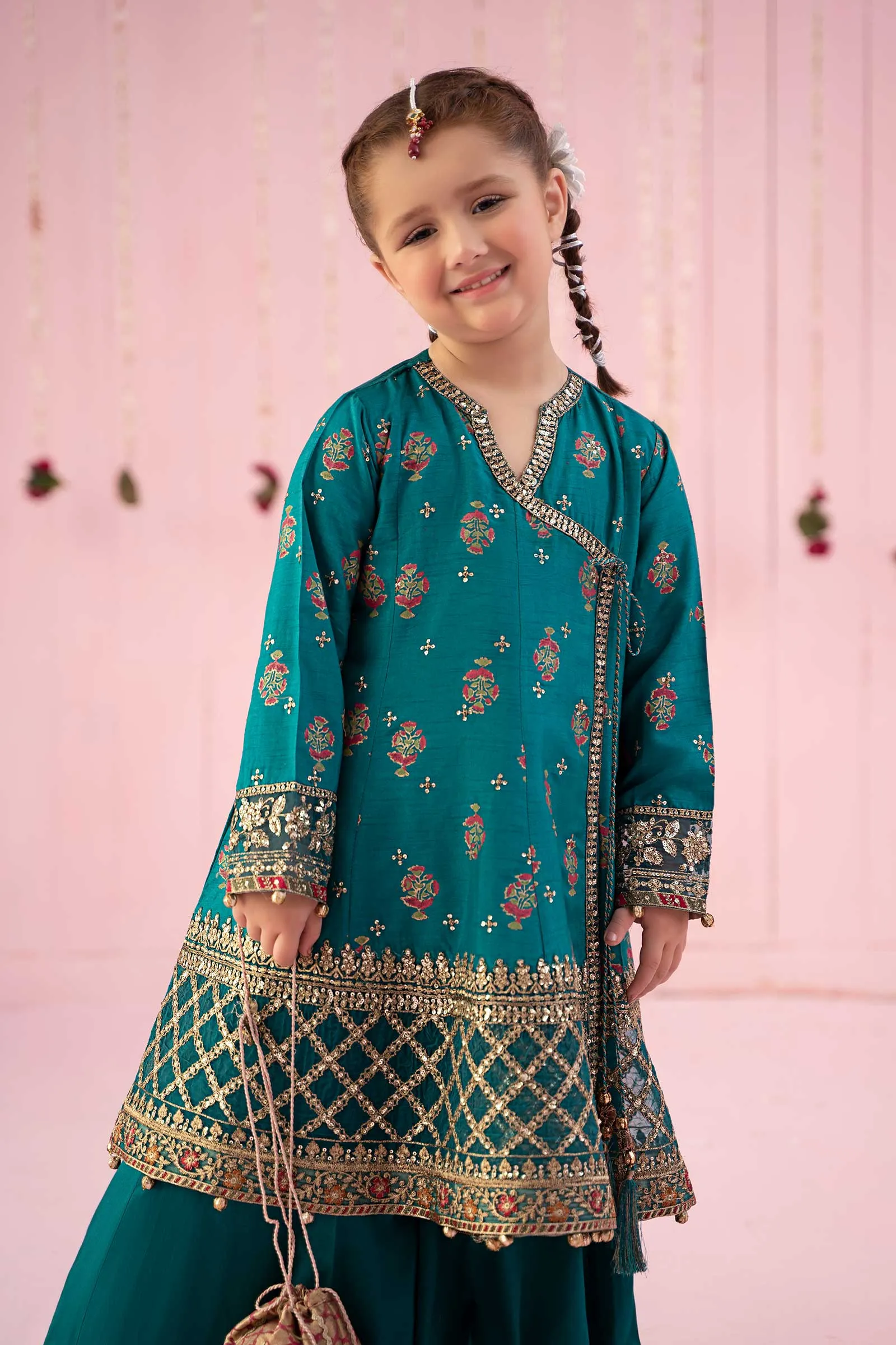 3 Piece Embroidered Raw Silk Suit | MKS-EF24-43