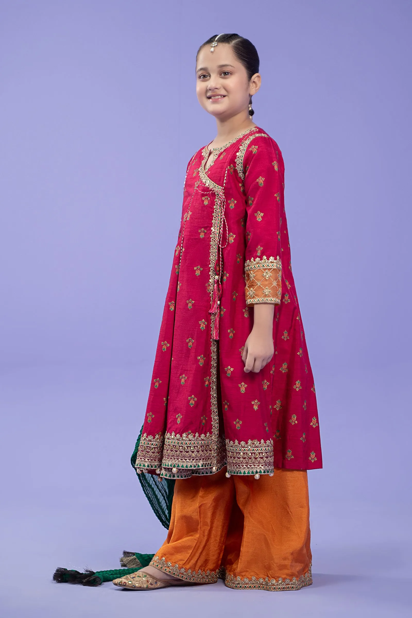 3 Piece Embroidered Raw Silk Suit | MKS-W24-10