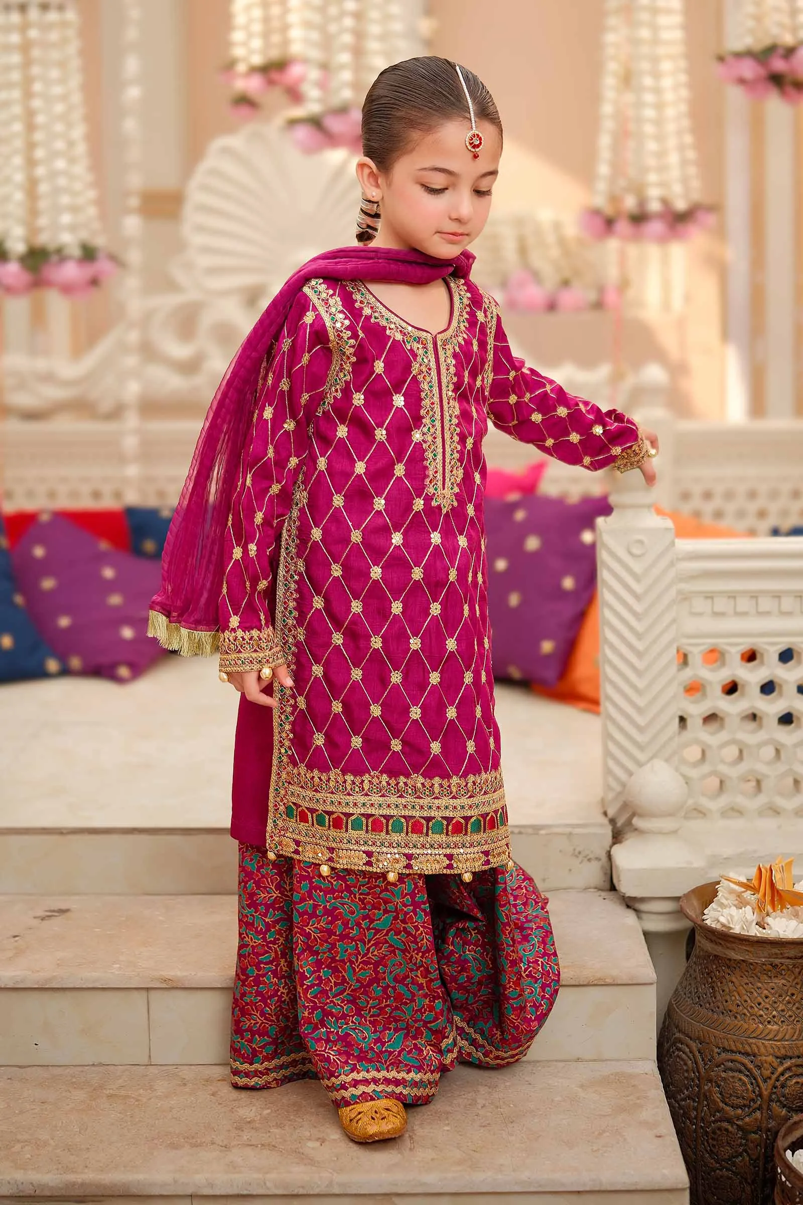 3 Piece Embroidered Raw Silk Suit | MKS-W24-28