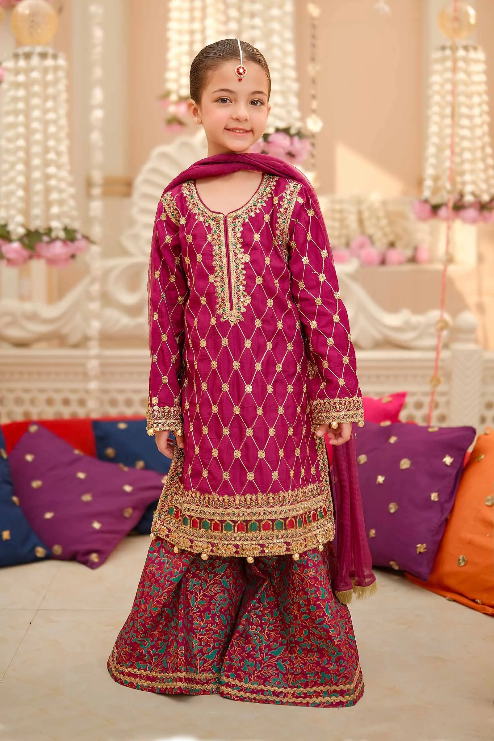 3 Piece Embroidered Raw Silk Suit | MKS-W24-28