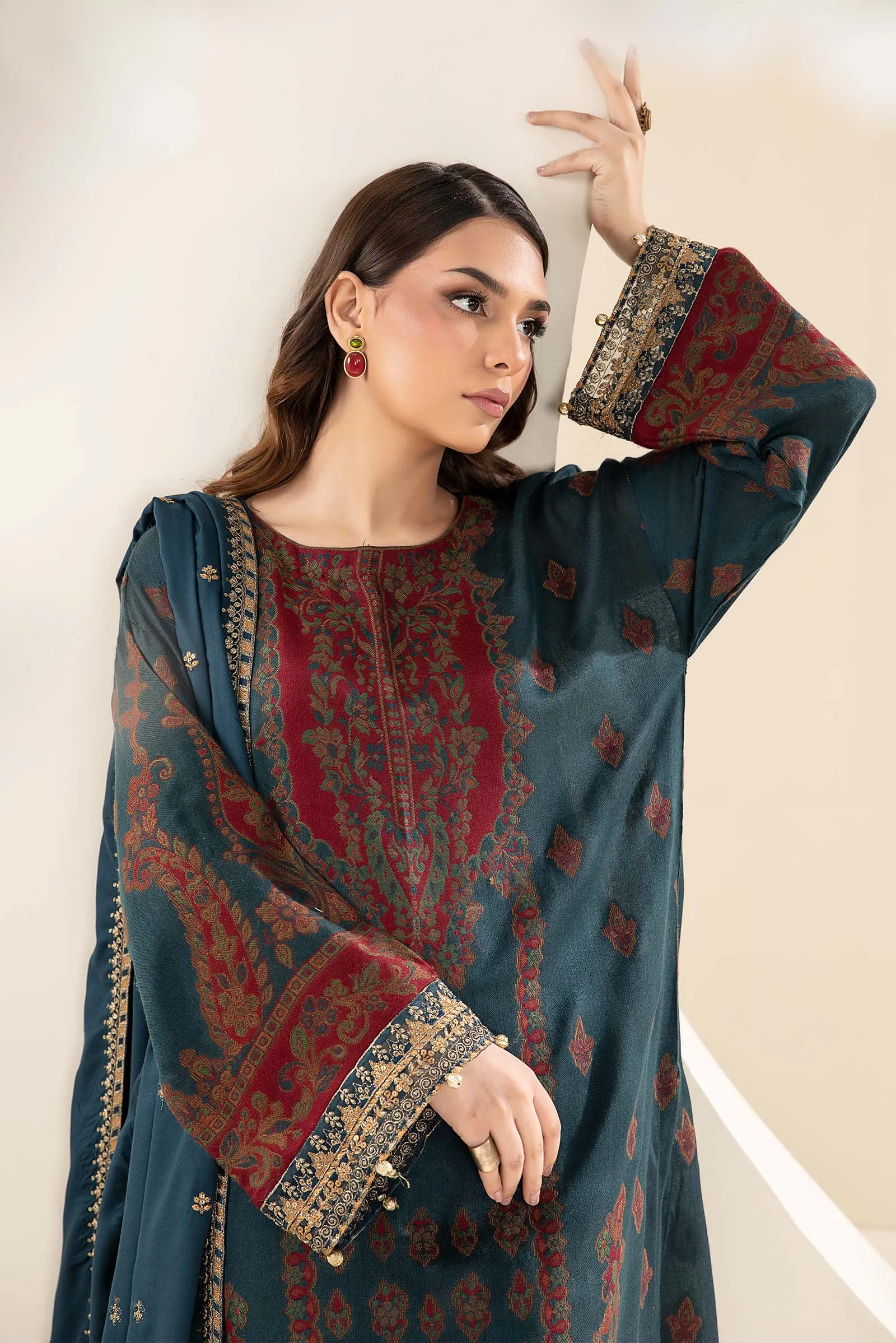 3 Piece Embroidered Woven Khadi Suit | DW-W24-107