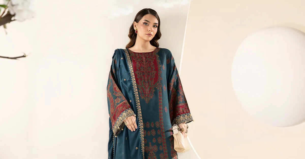 3 Piece Embroidered Woven Khadi Suit | DW-W24-107