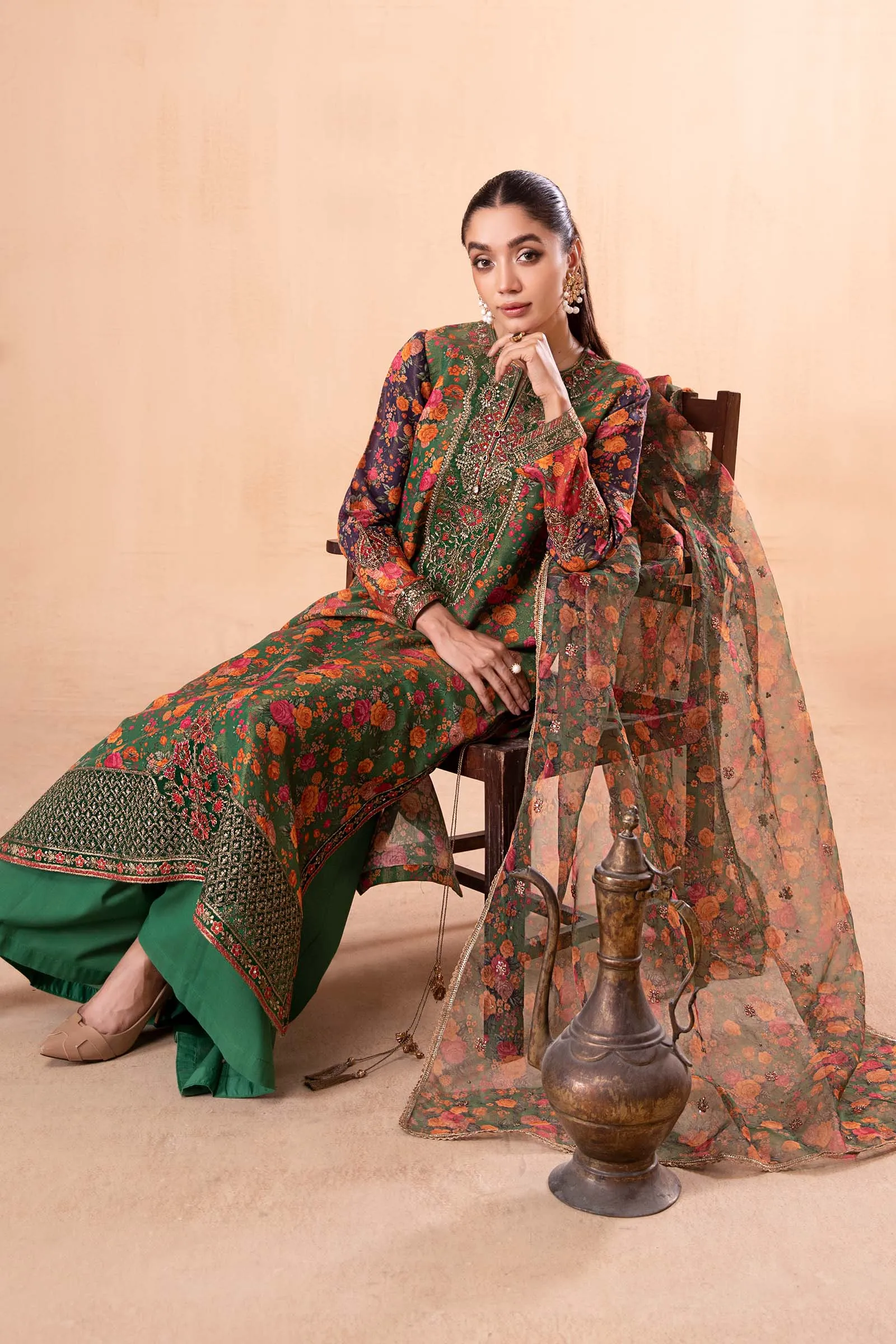 3 Piece Printed Cotton Masoori Suit | DW-EA24-31