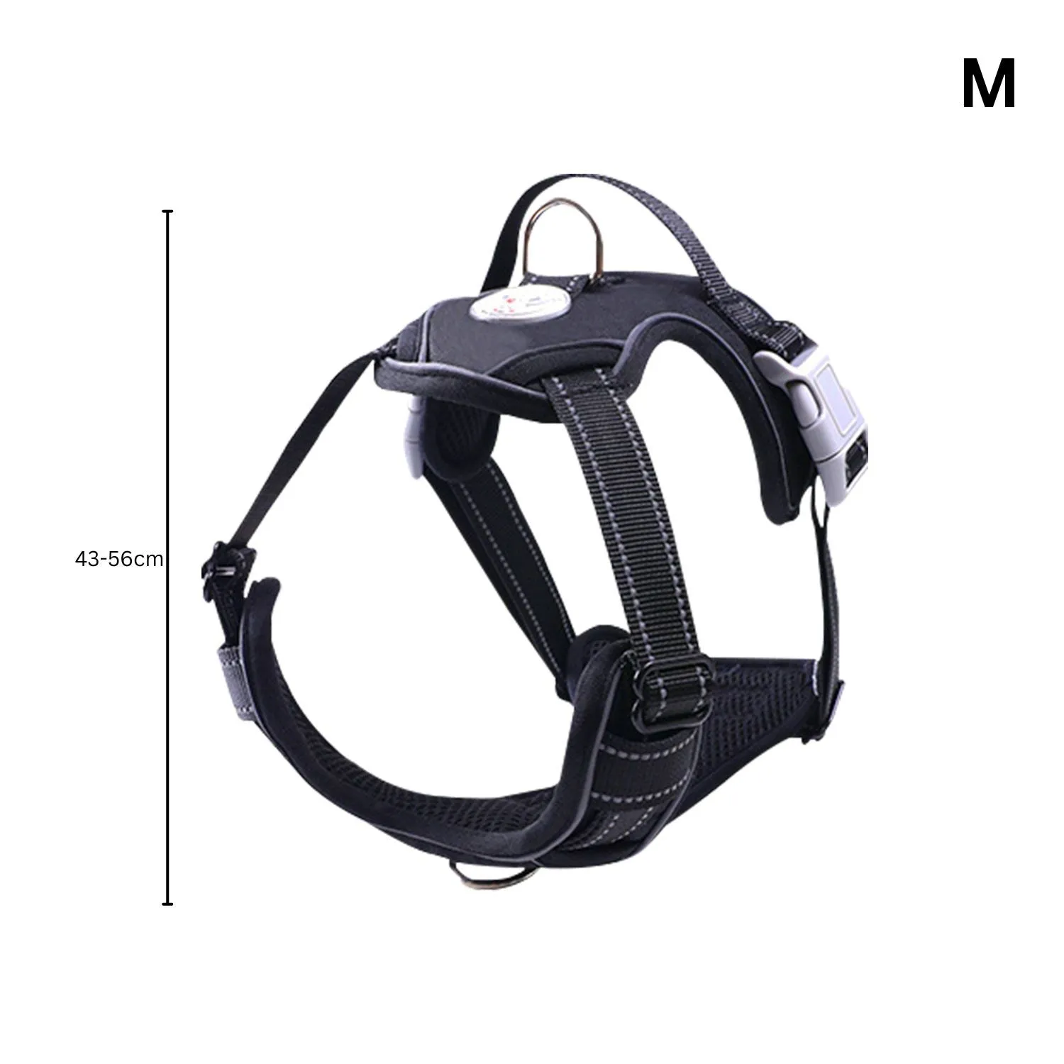 Adjustable Reflective Dog Harness, Padded, Black, M | FLOOFI