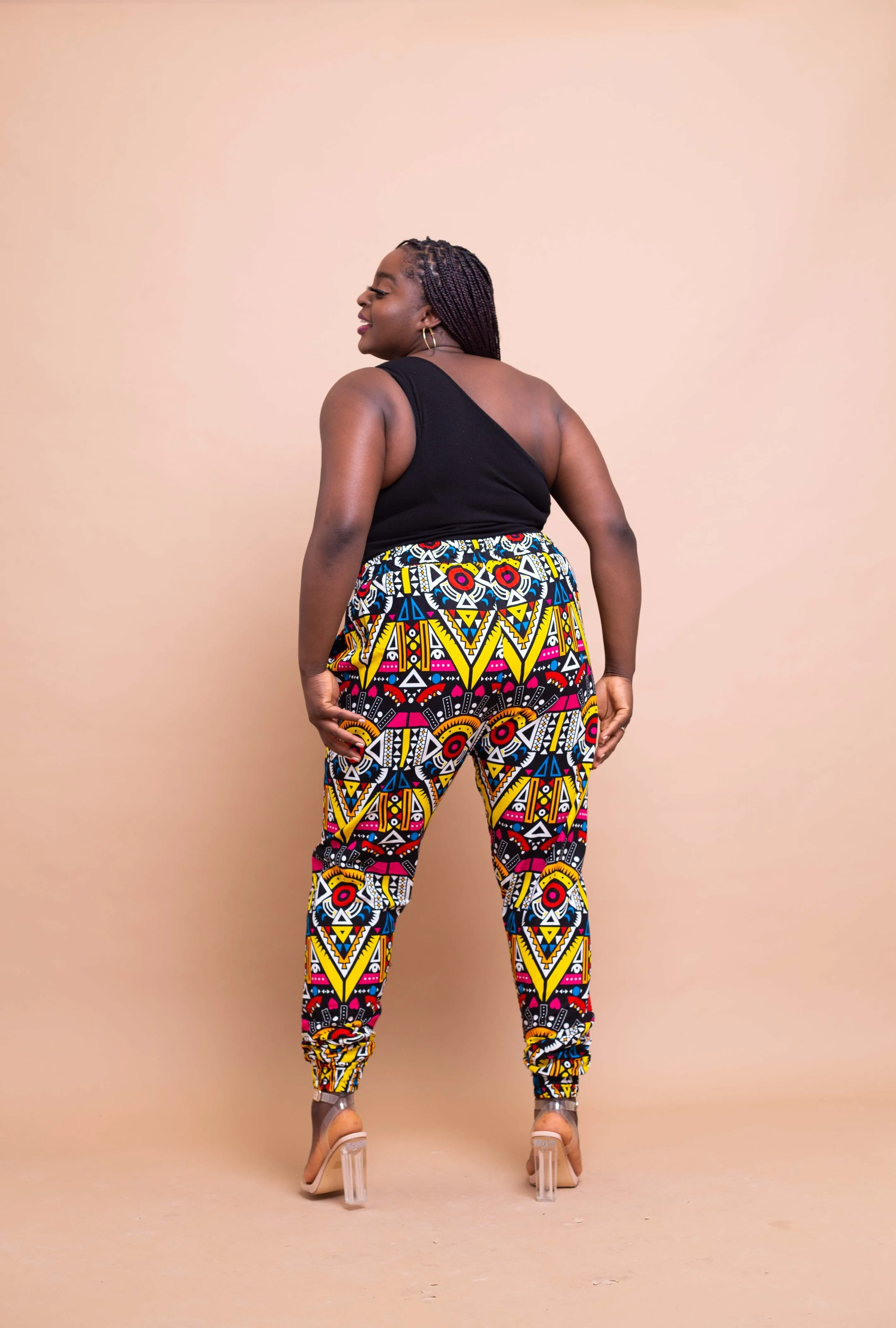 Alade Ankara High Waisted Trouser | White and Yellow Multicoloured African Print