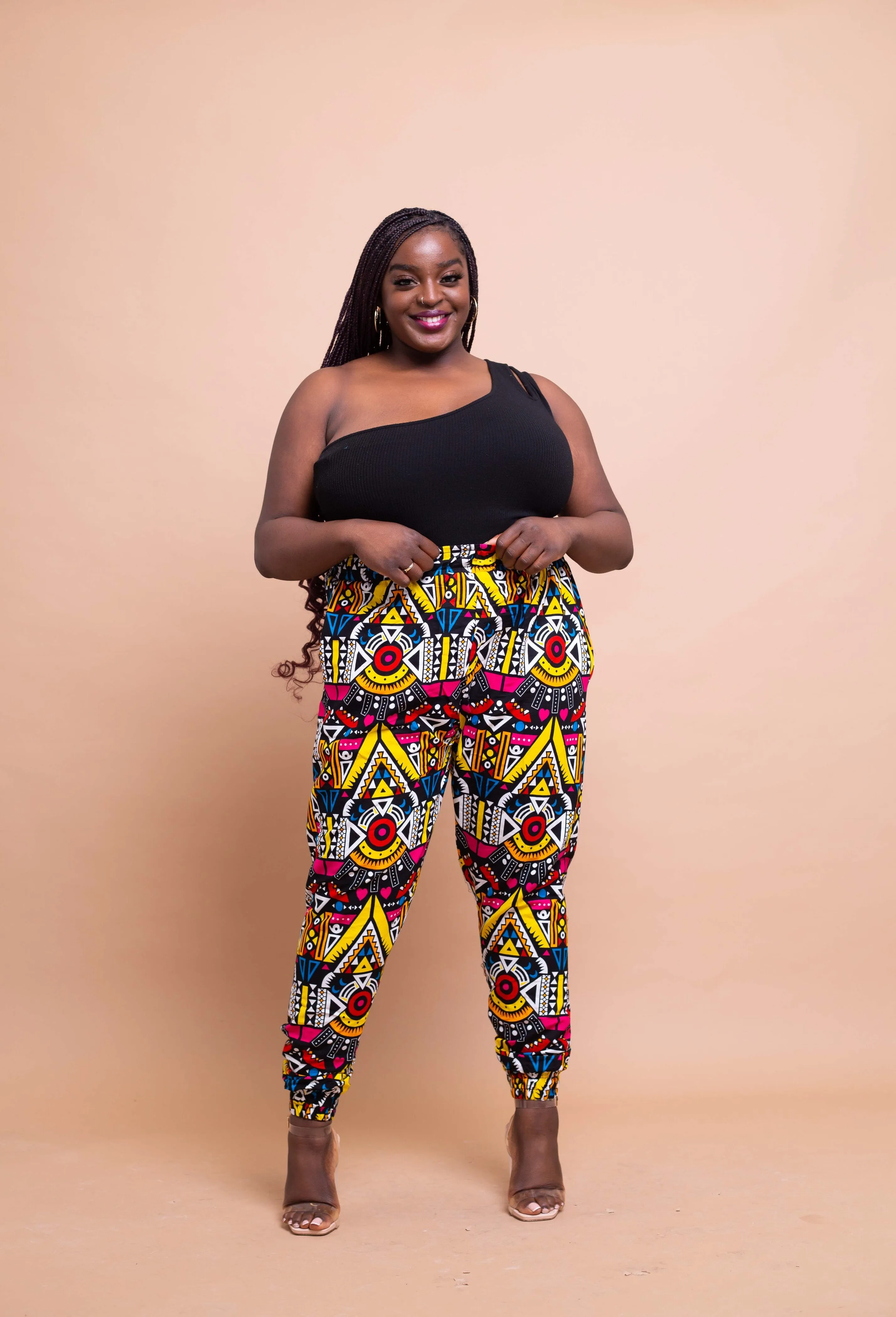 Alade Ankara High Waisted Trouser | White and Yellow Multicoloured African Print