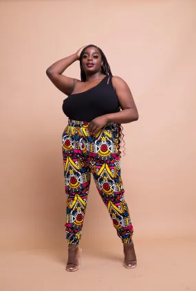 Alade Ankara High Waisted Trouser | White and Yellow Multicoloured African Print