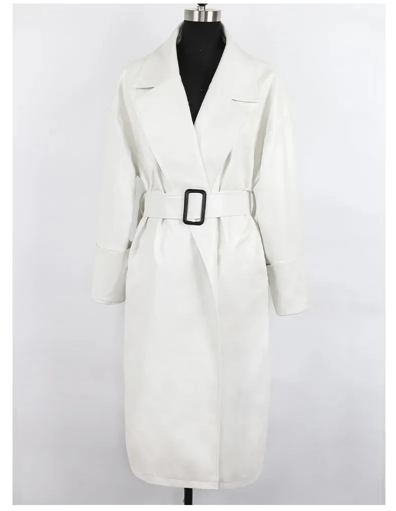 Amelia Luxe Long Leather Trench Coat