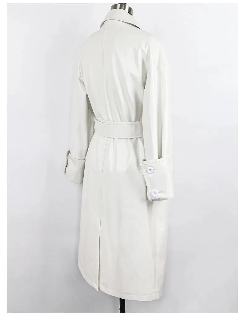 Amelia Luxe Long Leather Trench Coat