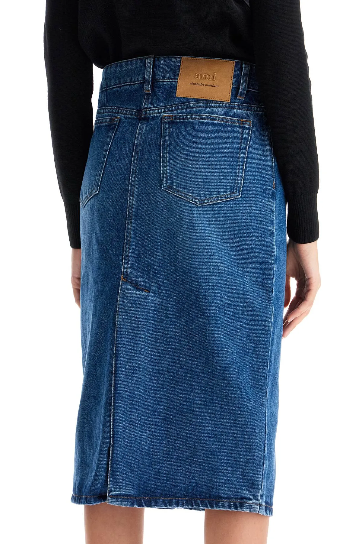 Ami Alexandre Matiussi Denim Midi Skirt In Seven