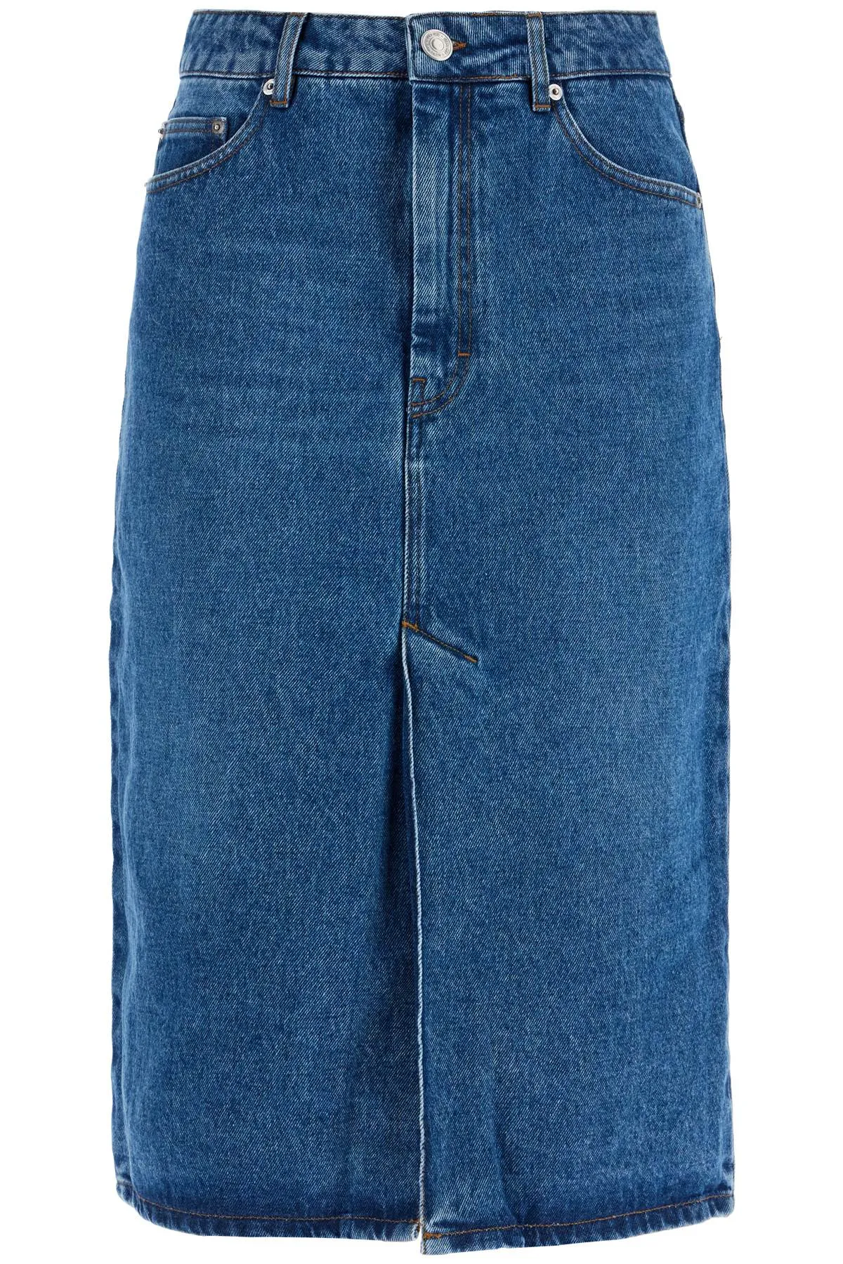 Ami Alexandre Matiussi Denim Midi Skirt In Seven