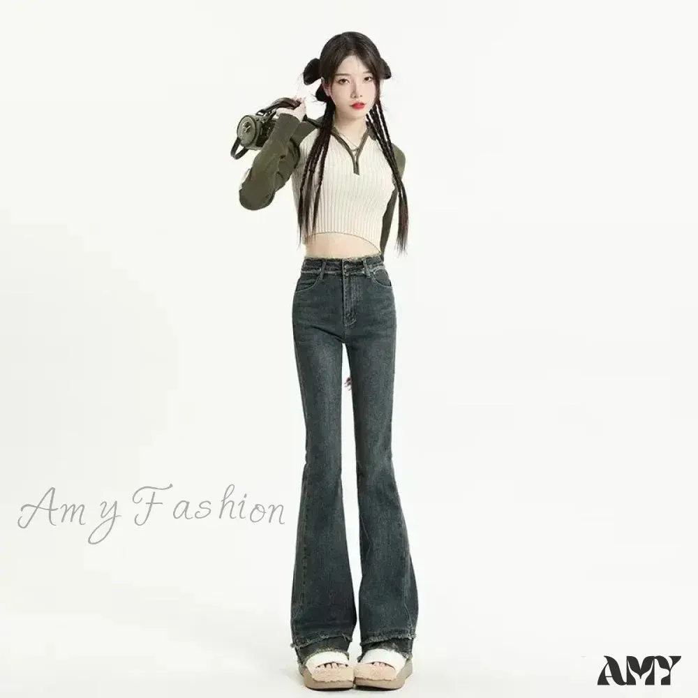 Amy Fashion - Micro Flared Minimalist Fashionable Harajuku Women's Trend Jean