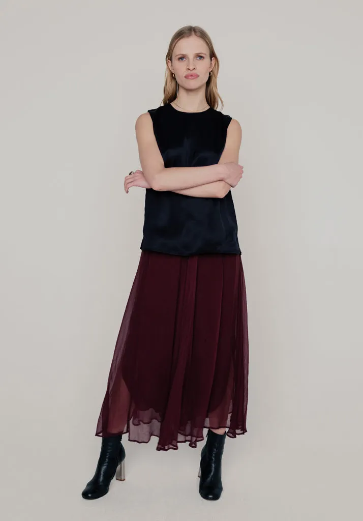 Angelica Georgette Midi Skirt In Burgundy