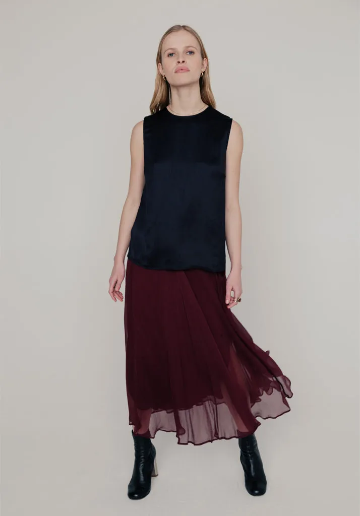 Angelica Georgette Midi Skirt In Burgundy