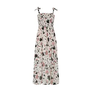 Annie Smocked Peony Print Midi Dress In Cream