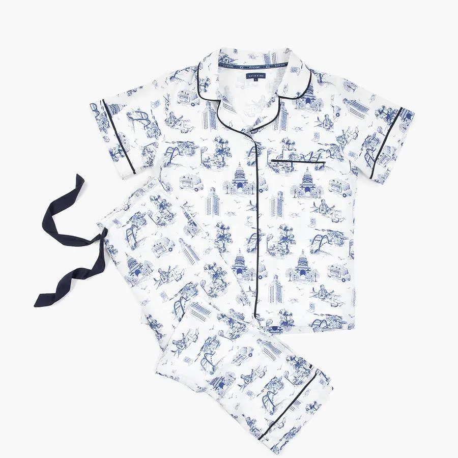 Autsin Toile Pajama Set - Short Sleeve/Pants (Navy)