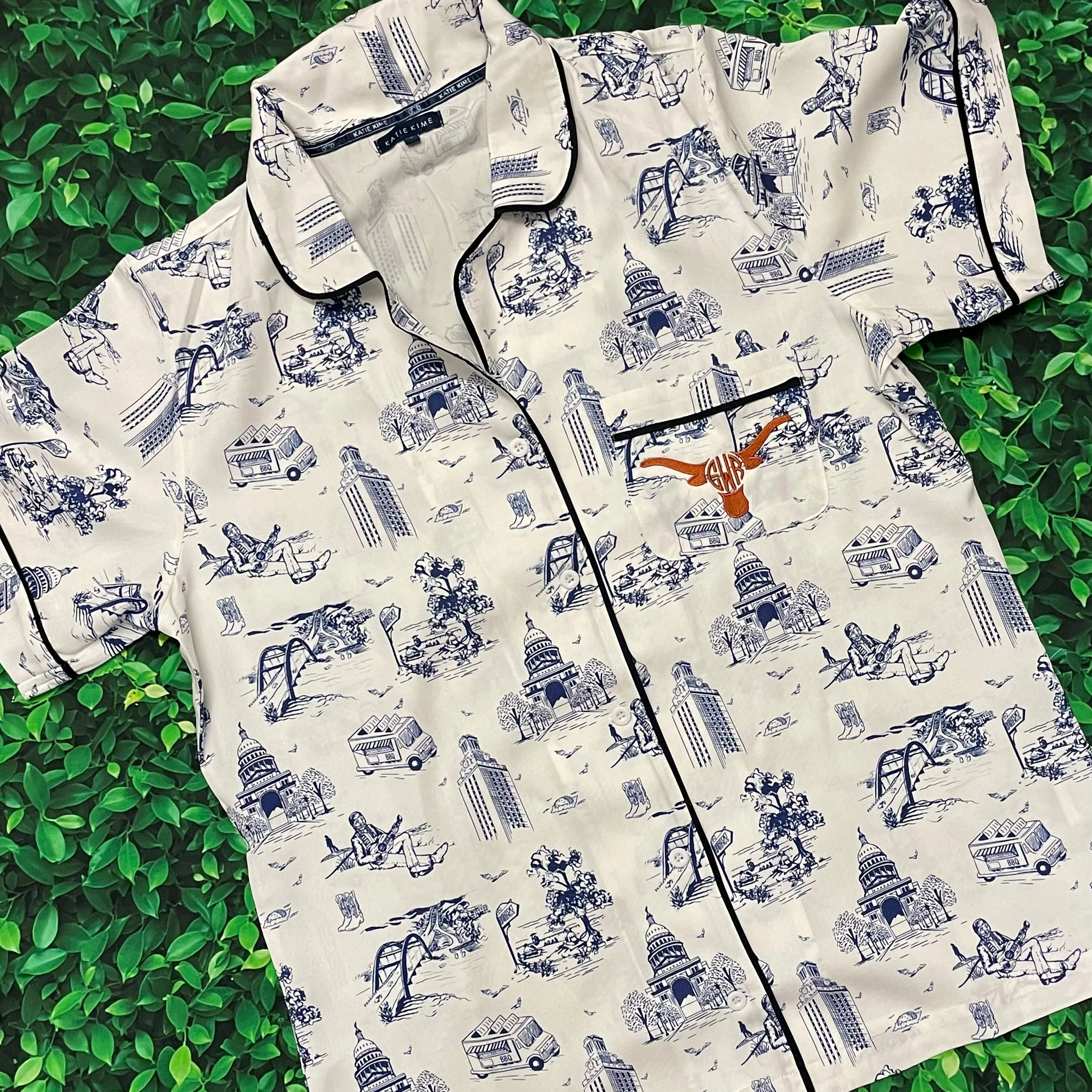 Autsin Toile Pajama Set - Short Sleeve/Pants (Navy)