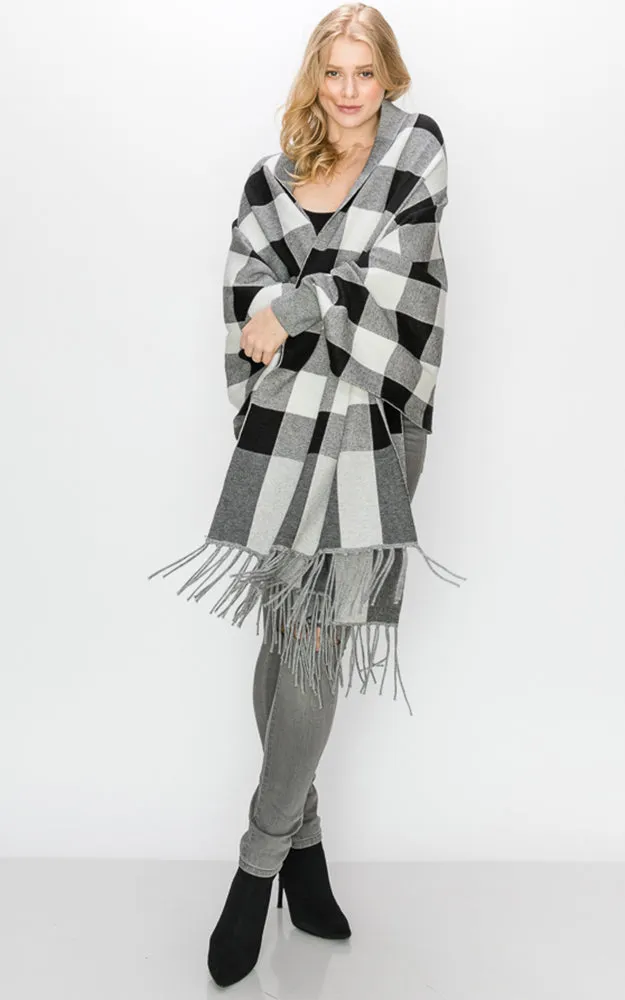 AV344 Buffalo Sleeve Cape Shawl with Fringe