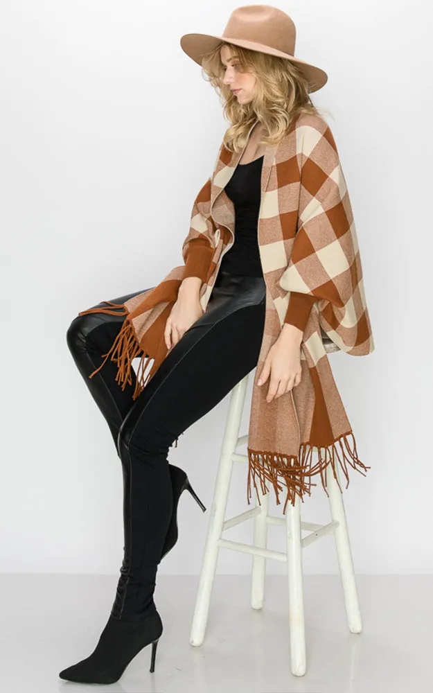 AV344 Buffalo Sleeve Cape Shawl with Fringe