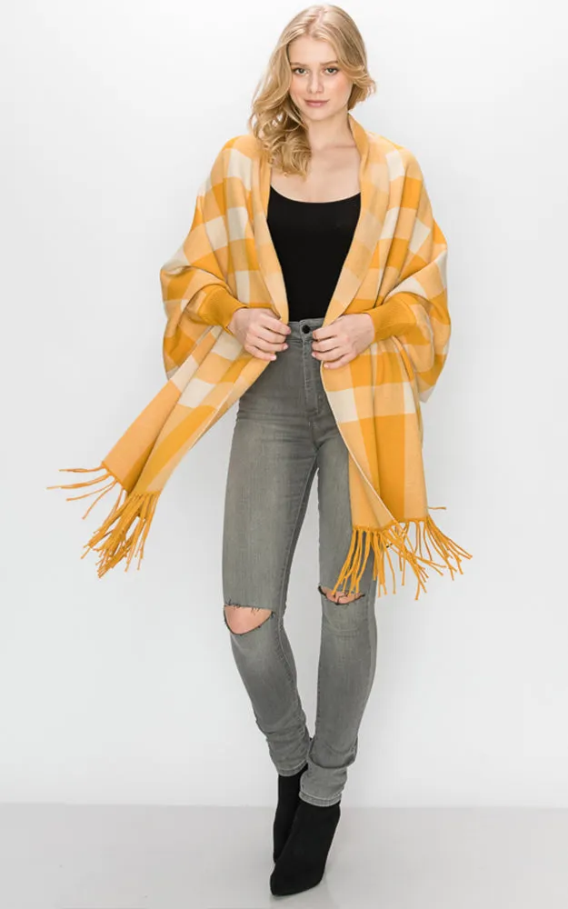 AV344 Buffalo Sleeve Cape Shawl with Fringe