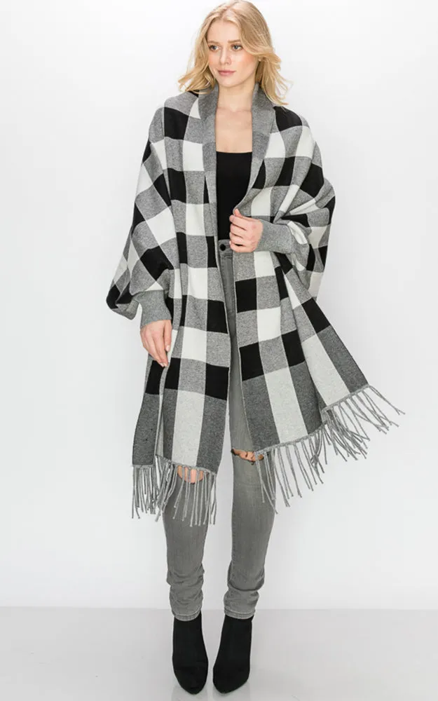 AV344 Buffalo Sleeve Cape Shawl with Fringe