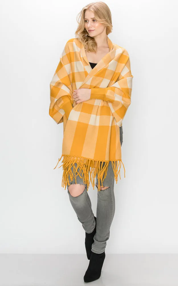 AV344 Buffalo Sleeve Cape Shawl with Fringe