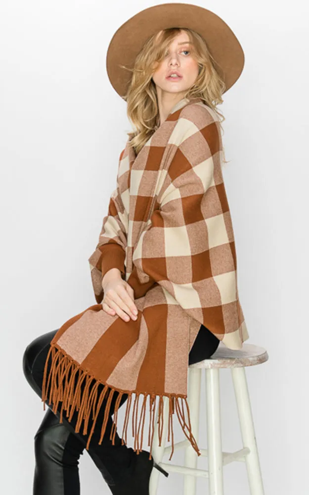 AV344 Buffalo Sleeve Cape Shawl with Fringe