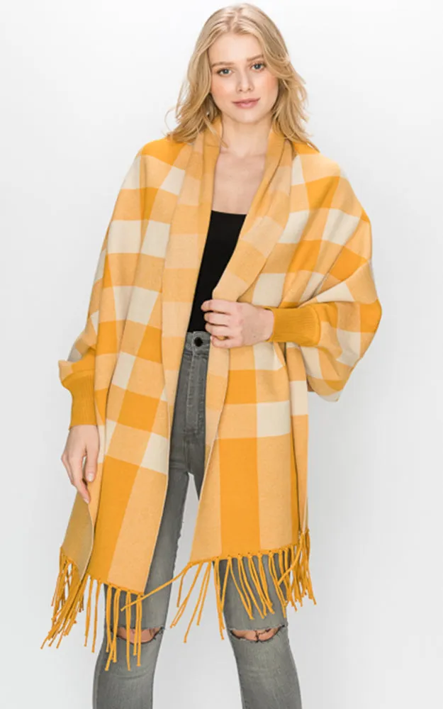 AV344 Buffalo Sleeve Cape Shawl with Fringe