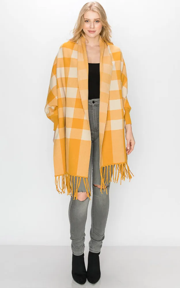 AV344 Buffalo Sleeve Cape Shawl with Fringe