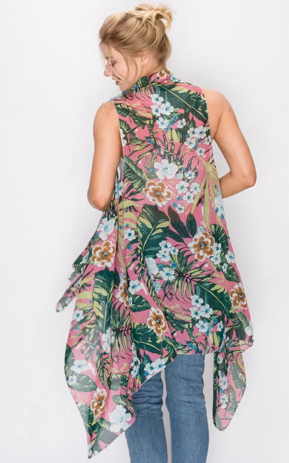 AV397 Floral Printed Scarf Long Vest