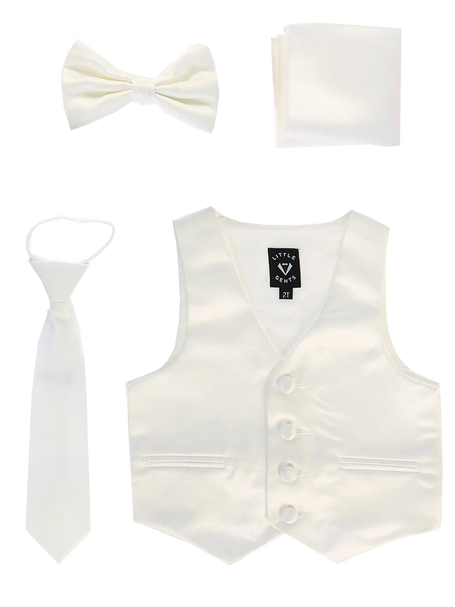 Baby Boys Ivory Satin Vest Zipper Tie Hanky Bowtie Clothing Set 3-24M