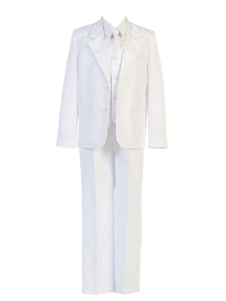 Baby Boys White Brocade Jacket Pants Vest Tie Shirt Suit 6-24M