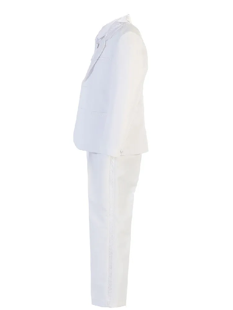 Baby Boys White Brocade Jacket Pants Vest Tie Shirt Suit 6-24M