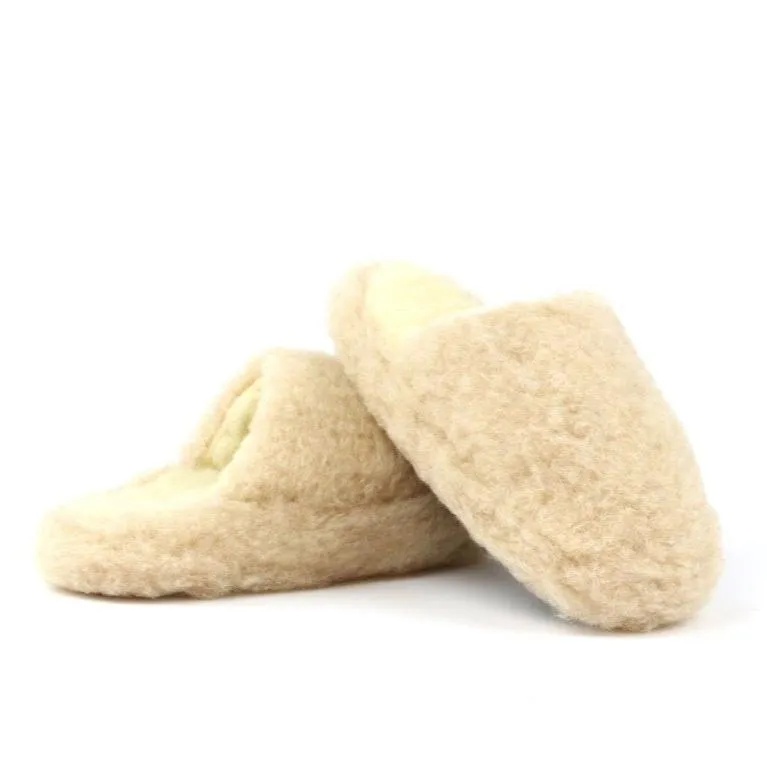 Beige Pure Irish Wool Mule Slippers