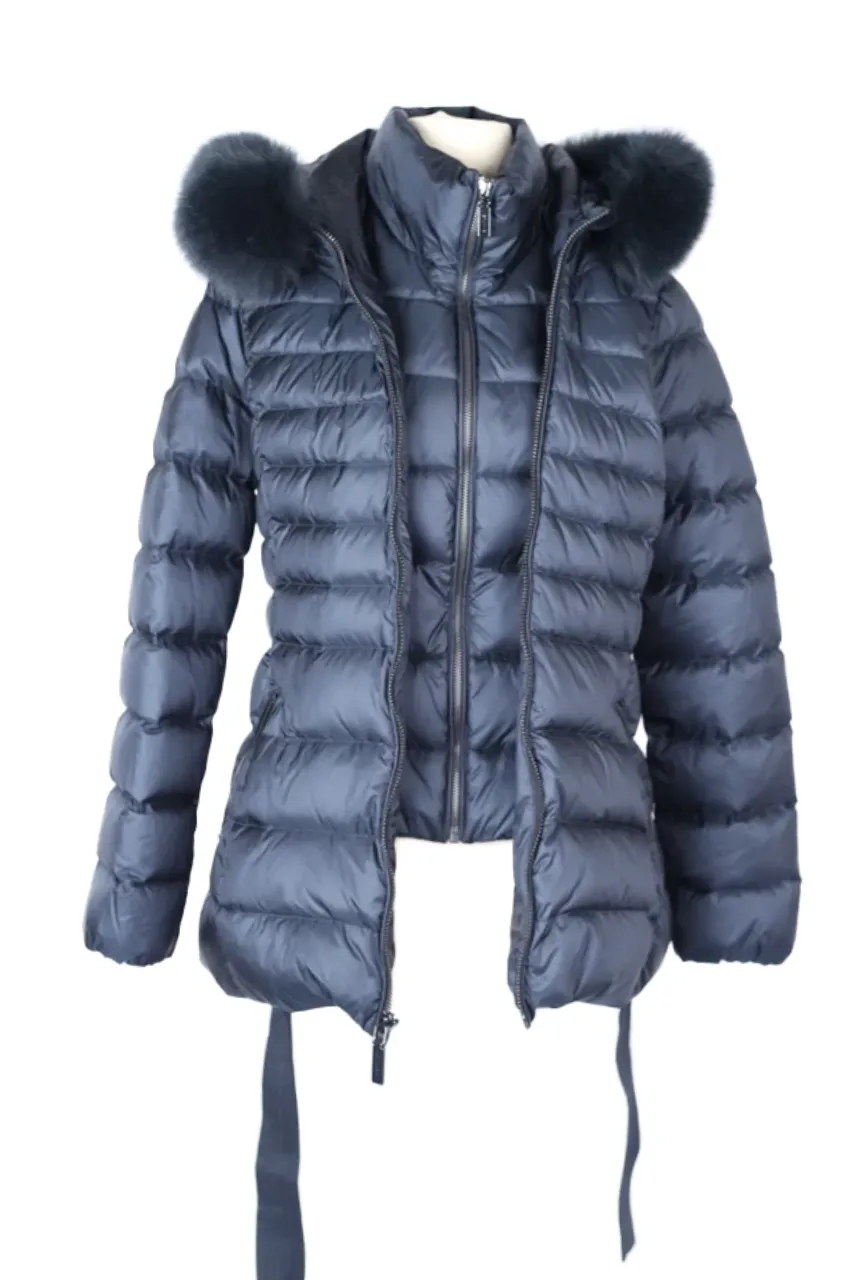 Belted Down Filled Puffer Jacket w/ Fur Hood