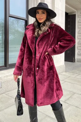 Berry Mid Length Faux Fur Coat - North