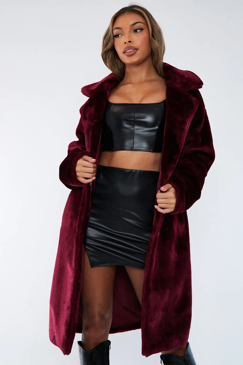 Berry Mid Length Faux Fur Coat - North