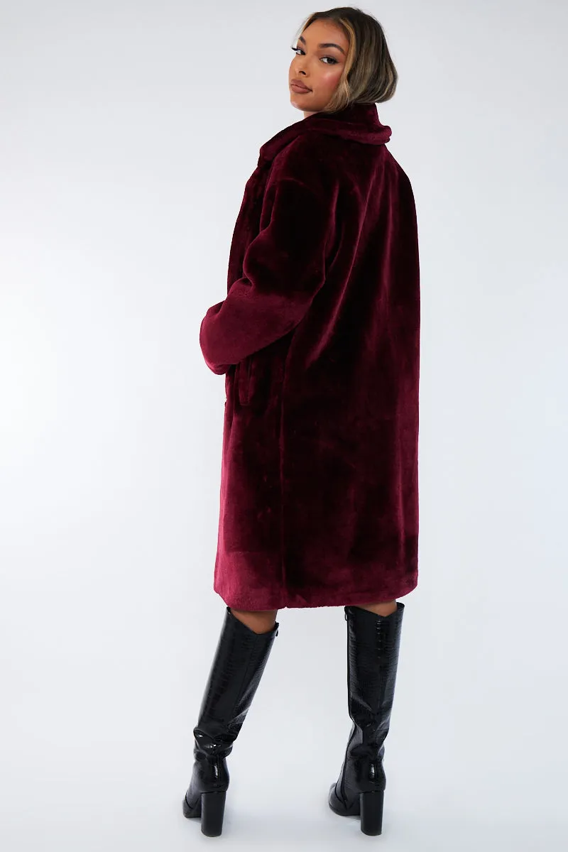 Berry Mid Length Faux Fur Coat - North