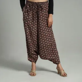 Black - Bagru Block Print Cotton Elasticated Harem Pant 04