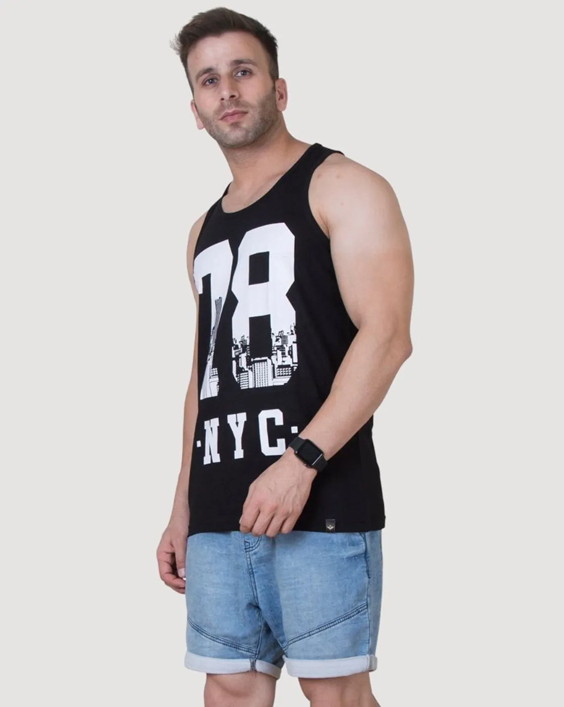 Black Newyork Printed Gym Vest